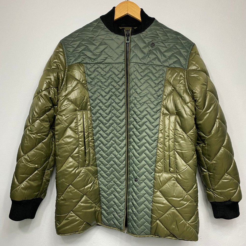 H&M Studio Fall 2015 AW15 Khaki Olive Green Quilted Bomber Jacket Size 4